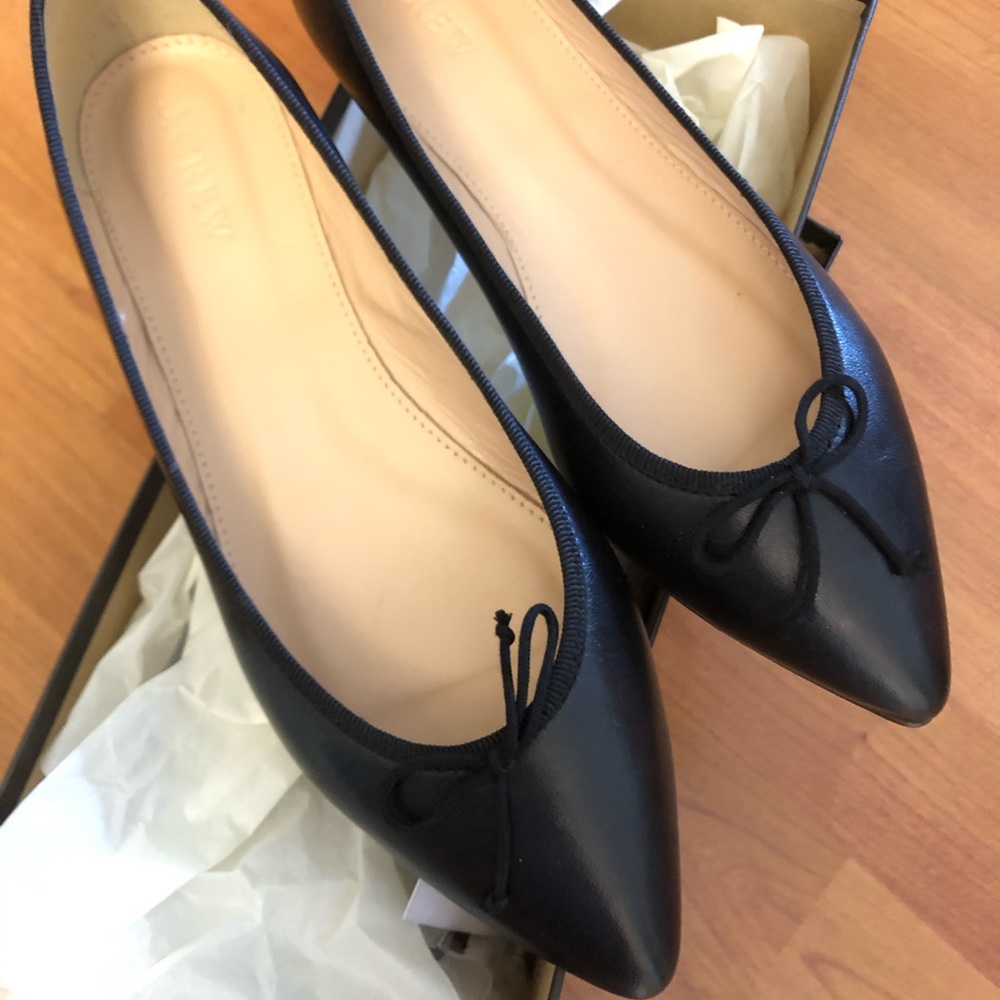 J. Crew Gemma black ballet leather flats NEW